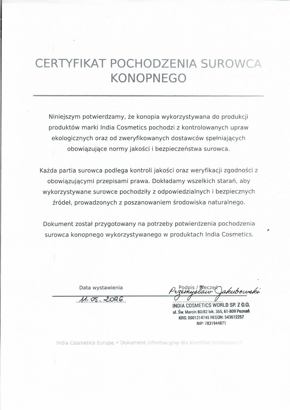 Certyfikat jakości